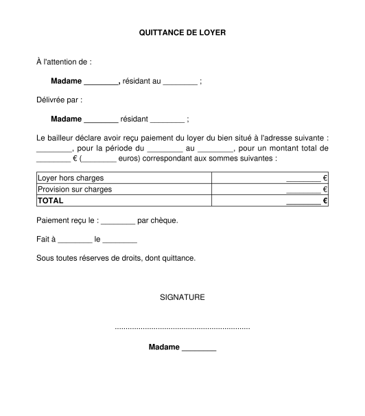 La quittance de loyer pdf