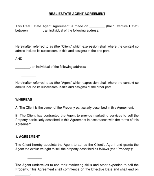 Real Estate Agent Agreement