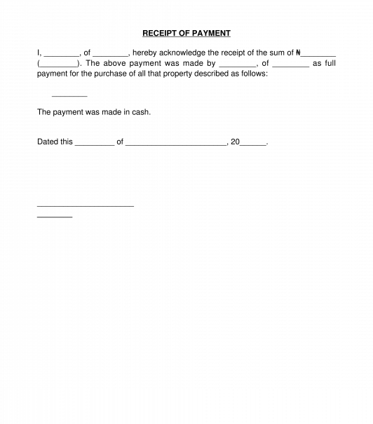 receipt of purchase of real property sample template