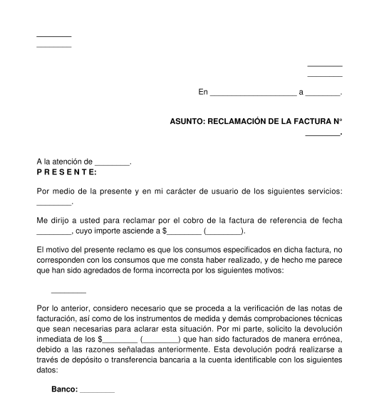 Reclamación de factura de telefonía o internet