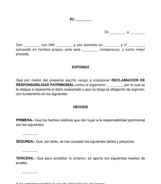 Reclamación por Responsabilidad Patrimonial - Modelo