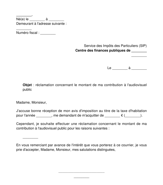 lettre de reclamation impot