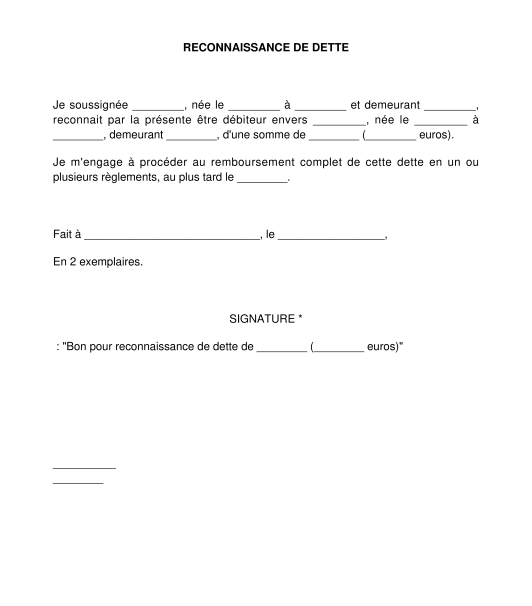 attestation de remboursement de dette