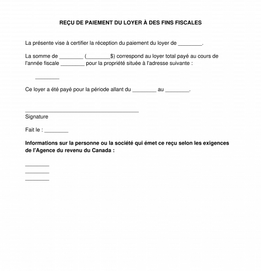 Reçu de paiement du loyer