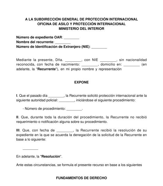 Recurso de Reposición Contra la Denegación de Solicitud de Protección  Internacional