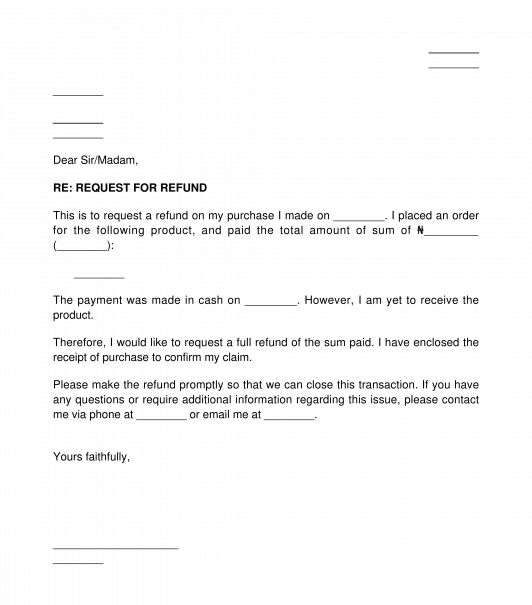 application letter for refunding of money