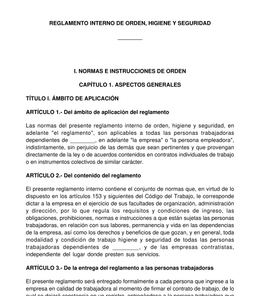 Reglamento Interno de Orden, Higiene y Seguridad