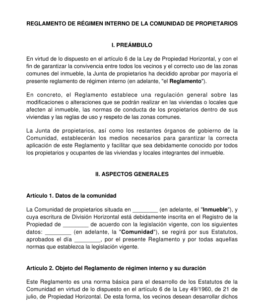 Reglamento de normas internas de una comunidad de vecinos