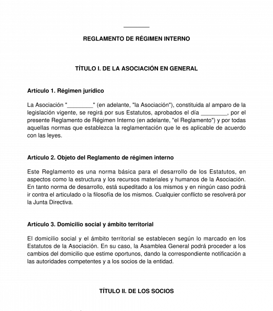 Reglamento de régimen interno de una asociación