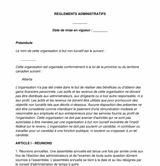 Règlements administratifs pour les organisations à but non lucratif