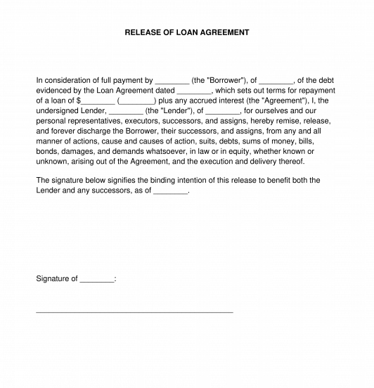 Release of Loan Agreement