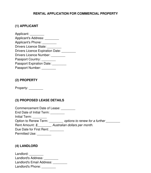 Rental Application Form for Commercial Property