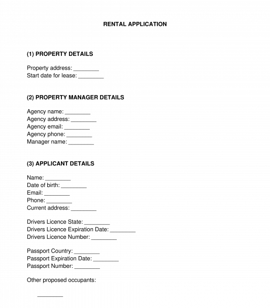 Rental Application Form for Residential Property
