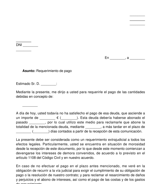Requerimiento de Pago - Modelo Tipo en Línea Word y PDF