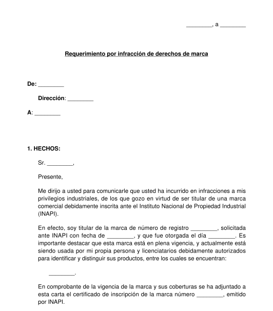 Requerimiento por infracción de derechos de marca