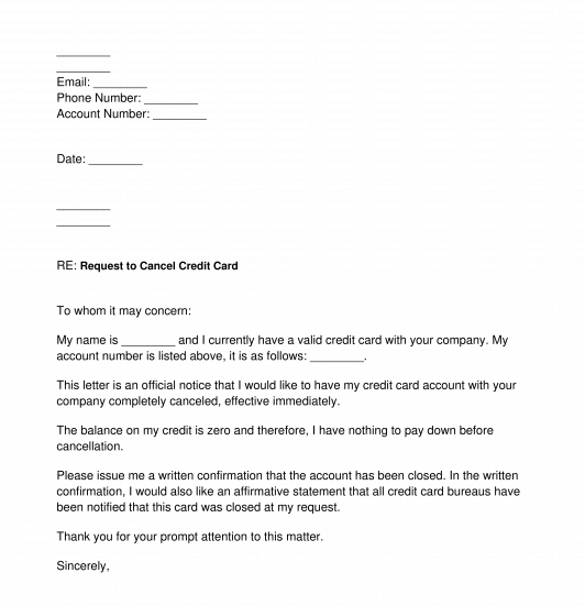 Request to Cancel Credit Card - Template - Word and PDF