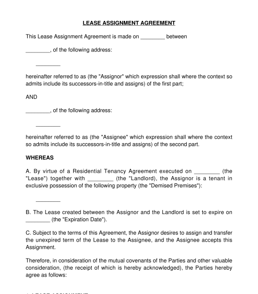 Residential Lease Assignment Agreement