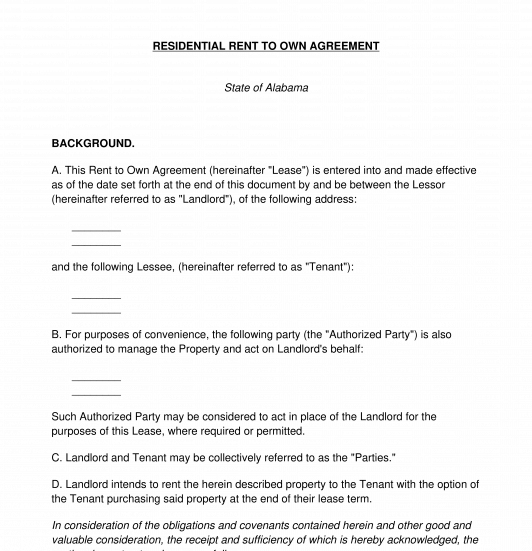 Residential Rent to own Agreement