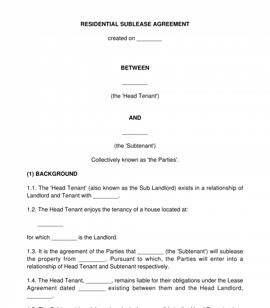 Residential Sublease Agreement