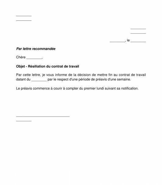 Lettre de licenciement d'un employé avec un contrat à durée déterminée