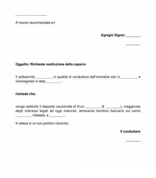 Richiesta di restituzione della caparra