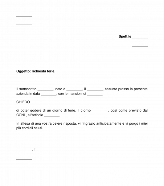 Richiesta ferie al datore di lavoro