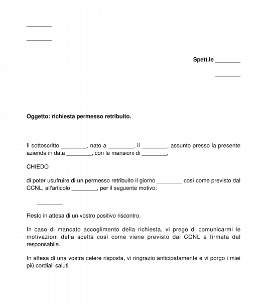 Richiesta permesso retribuito datore di lavoro