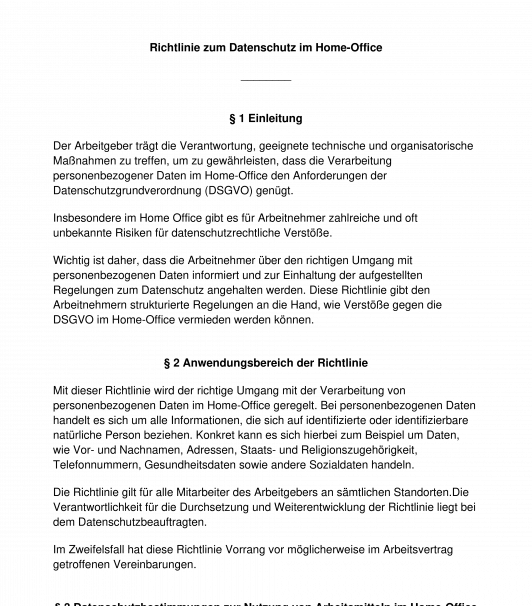 Richtlinie zum Datenschutz im Home-Office