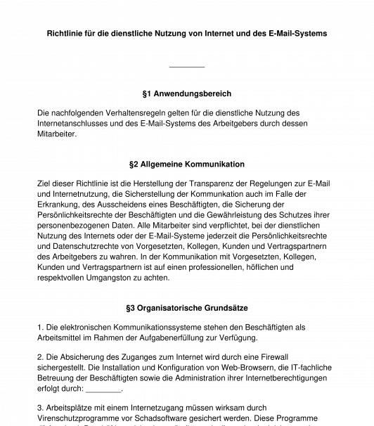 Richtlinie zur Nutzung von E-Mail und Internet