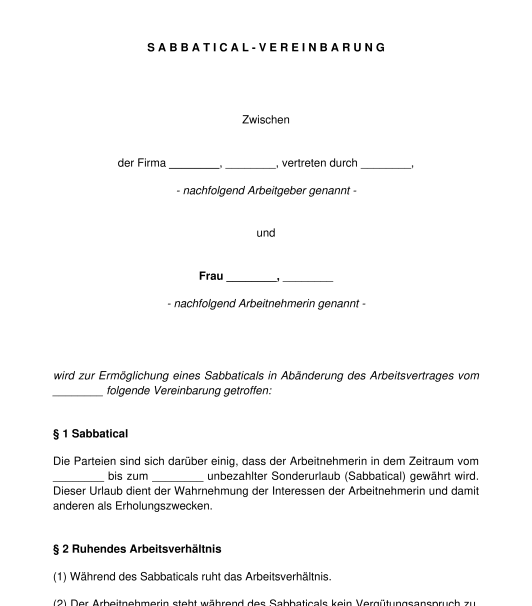 Sabbatical Vereinbarung Muster Vorlage Word Und Pdf