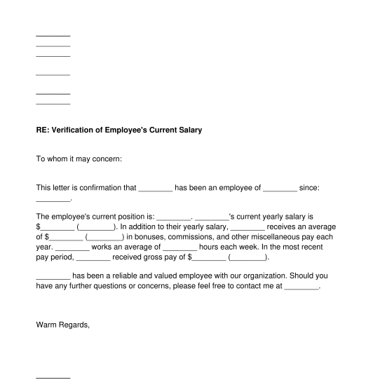 Salary Verification Letter Template Word Pdf