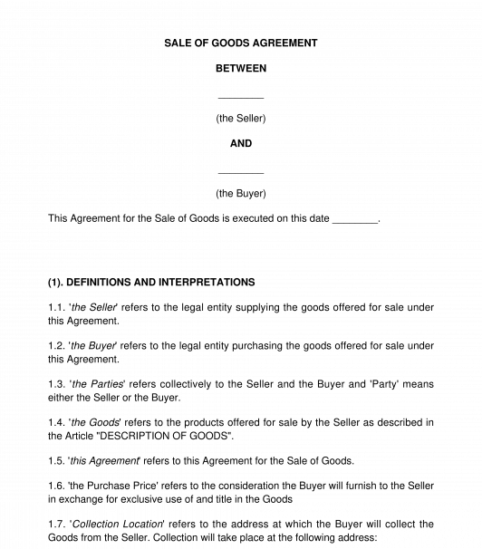 Sale of Goods Agreement