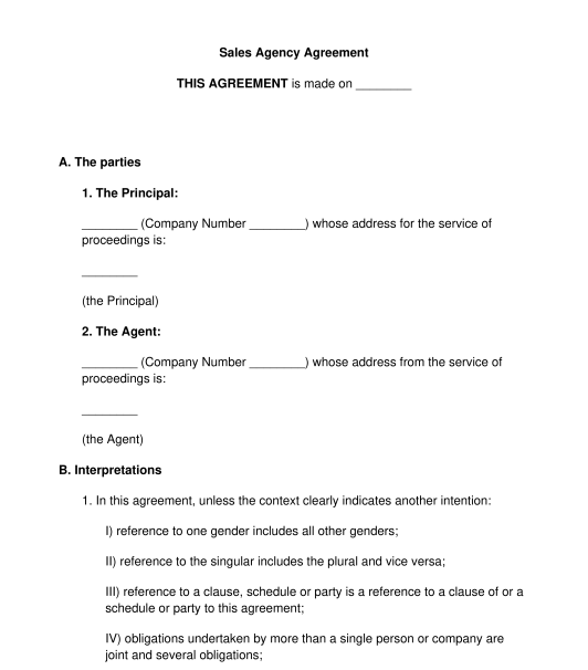 Sales Agency Agreement