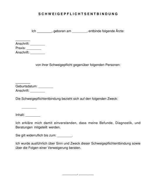 Schweigepflichtsentbindung Muster Vorlage Word Pdf