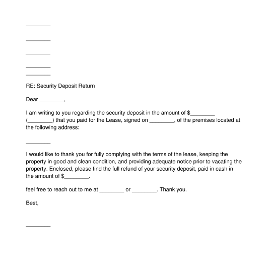Landlord Letter To Tenant Regarding Security Deposit Return from www.wonder.legal