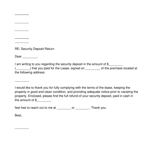 Security Deposit Return Letter