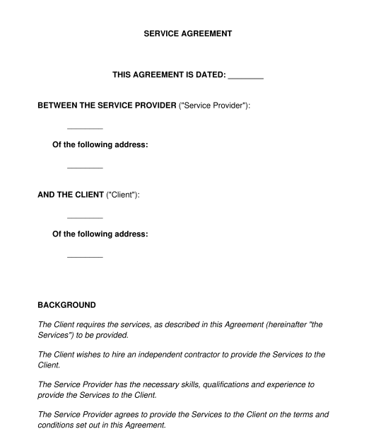 Service Agreement Sample Template Word And Pdf