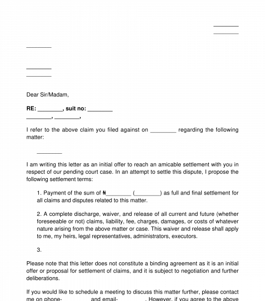 Settlement Offer Letter