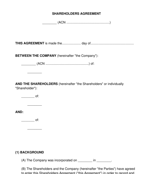 Shareholders Agreement Word Template