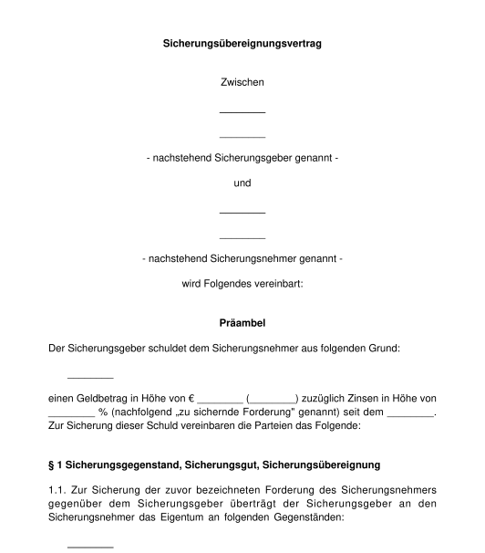 Sicherungsubereignungsvertrag Muster Word Und Pdf