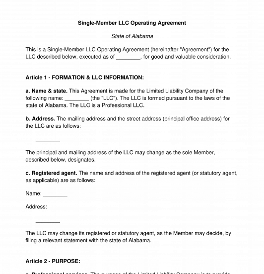 Single-Member LLC Operating Agreement
