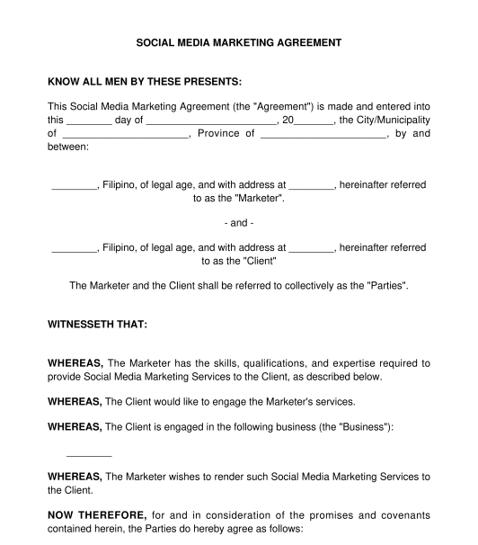 Social Media Marketing Agreement