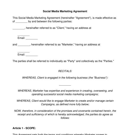 Social Media Marketing Agreement