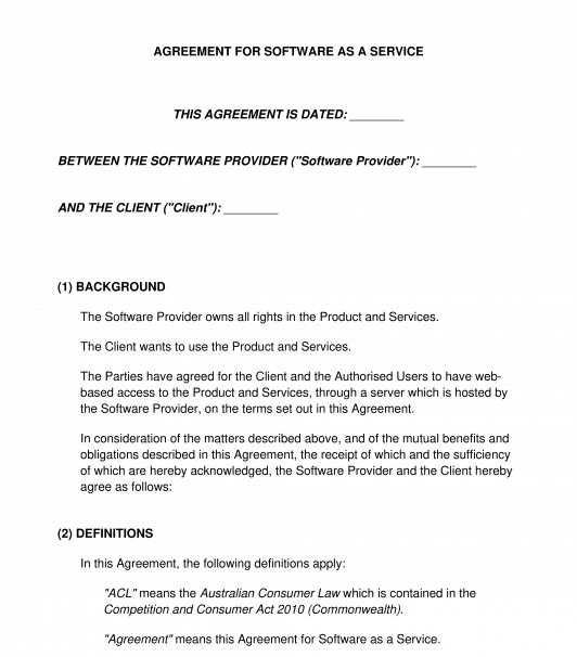 Software as a Service Agreement