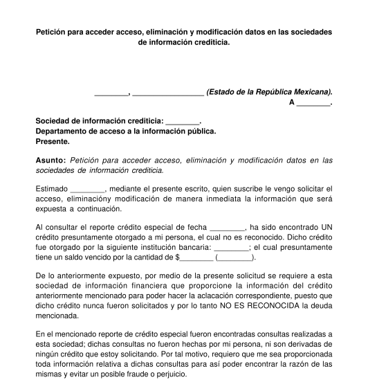 Solicitud de acceso, modificación o cancelación de datos en las sociedades de información crediticia