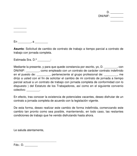 Solicitud de cambio en la jornada de un contrato de trabajo