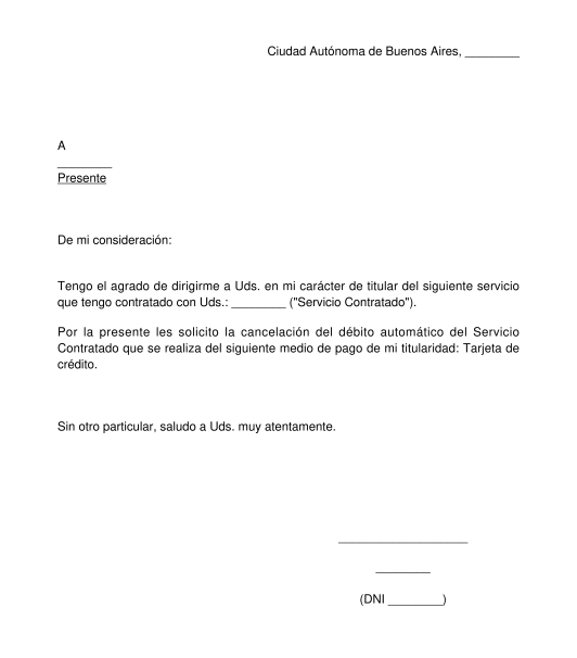 Solicitud de Cancelación de Débito Automático Modelo