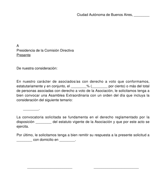 Solicitud de Convocatoria de Asamblea de Asociación Civil