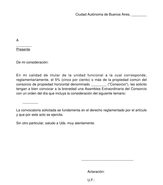 Solicitud de Convocatoria de Asamblea de Consorcio de Propiedad Horizontal