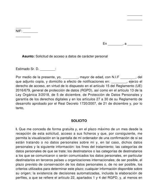 Solicitud para el ejercicio de derechos sobre los datos personales